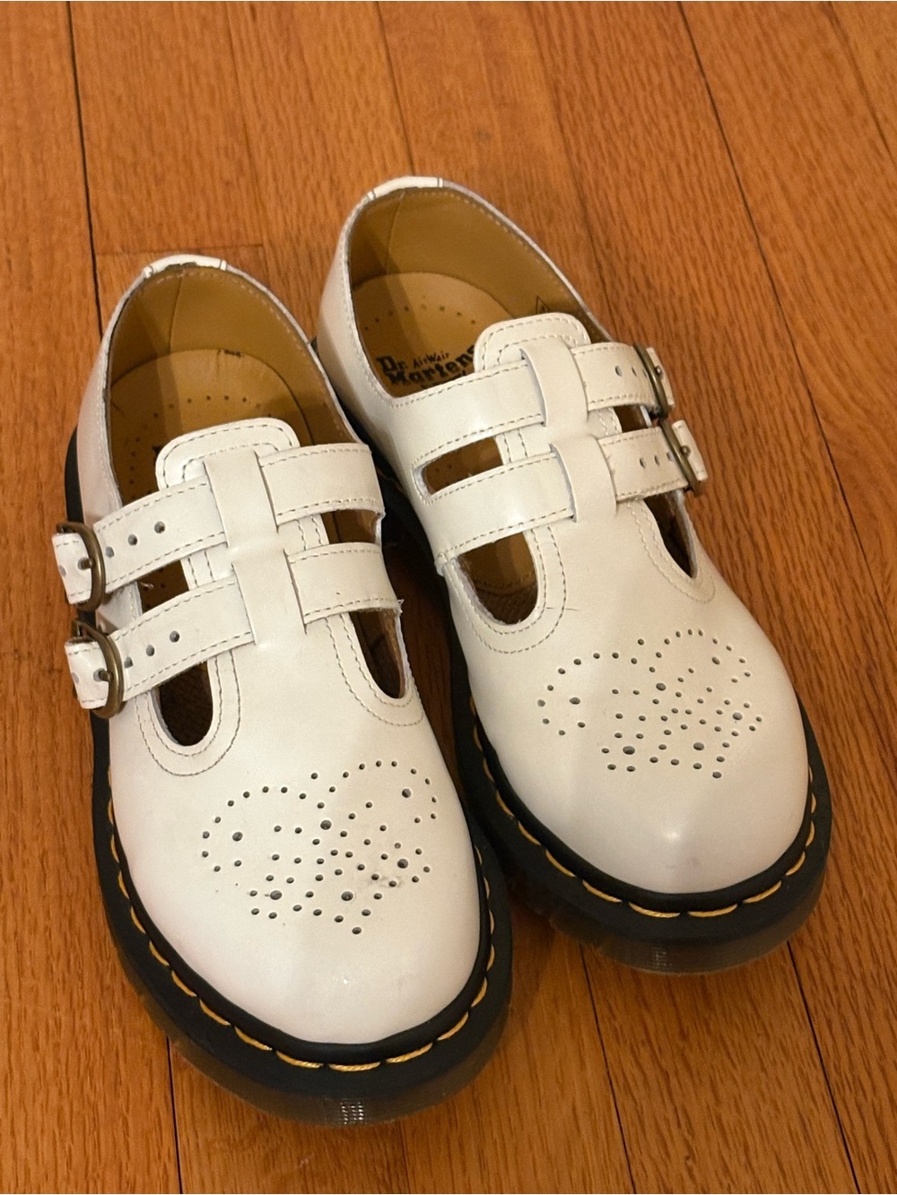 Dr. Martens White Women’s Double-Strap Heart-Perforated Mary Janes 6